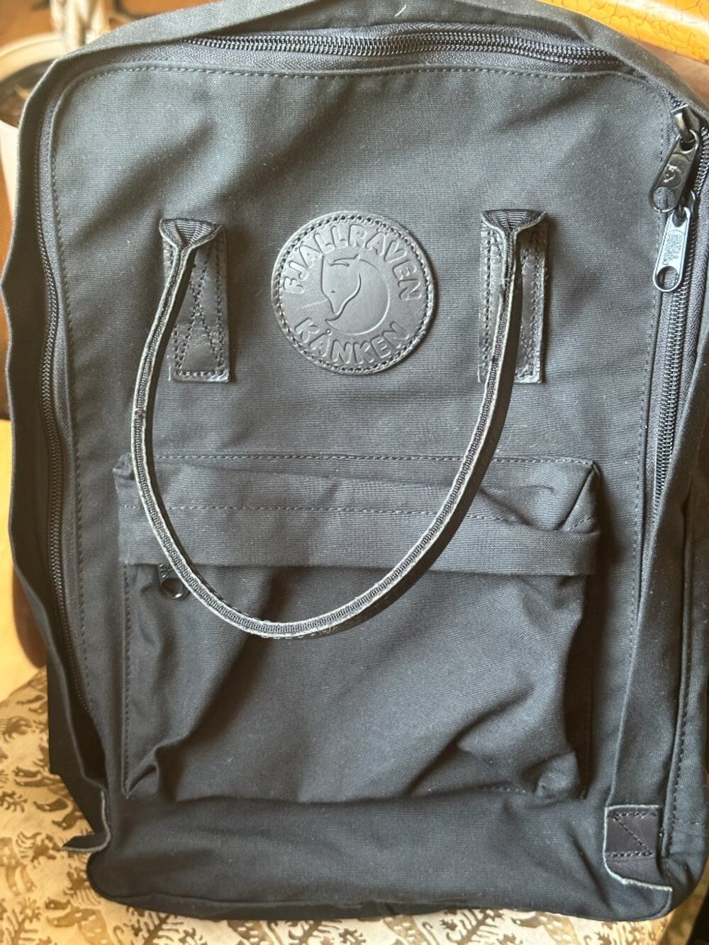 Fjallraven Kanken No. 2 Black Backpack - Like New G-1000 Leather